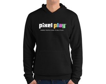 Pixel Play Hoodie with Pocket by Bella Canvas / Brand Logo / Game On Gaming Gamer / Arcade / Sweatshirt / Unisex