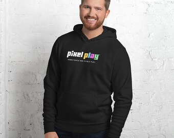 Pixel Play Hoodie with Pocket by Bella Canvas / Brand Logo / Game On Gaming Gamer / Arcade / Sweatshirt / Unisex