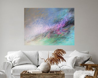 Abstract spiral painting, Acrylic on canvas, turquoise purple fish sea bottom, wall art, abstract sea painting, Wall art decor