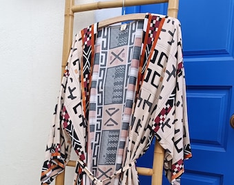 Boho kimono, Long kimono, ethnic printed kimono, Kimono robe, Beach dress, Brown kimono mudcloth print kimono, Bohemian clothes