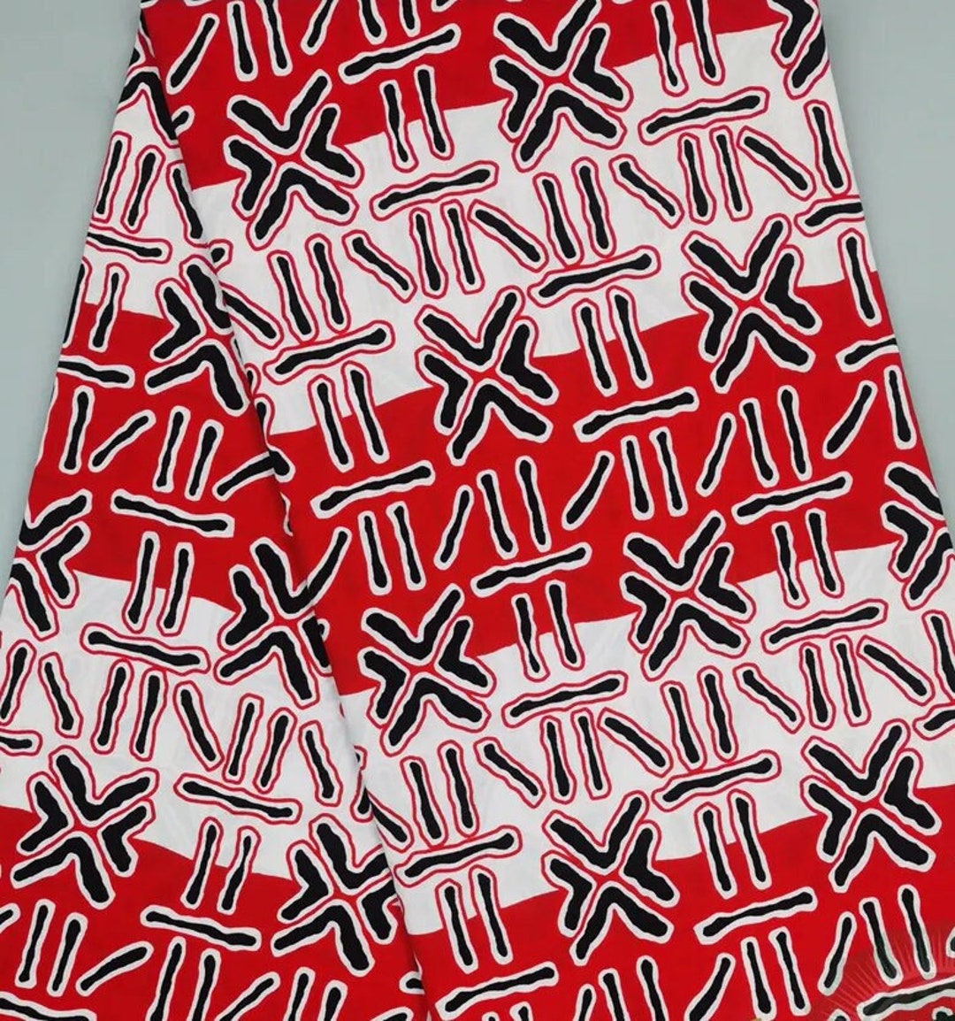 African Wax Fabric, Cotton Wax Fabric, Lot 3 Yards 6 Yards, Red White