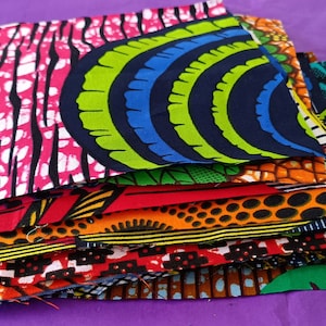 African fabric scraps, wax fabric scraps package, ankara fabric squares lot of 24 pieces, assorted wax fabric coupons image 9