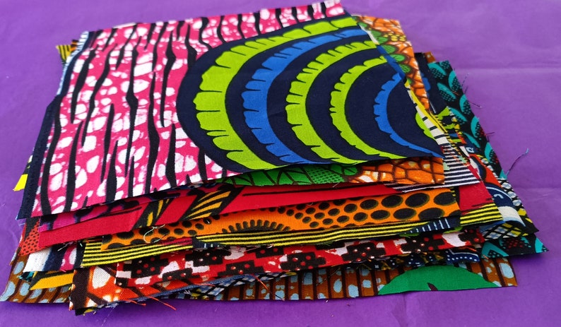 African fabric scraps, wax fabric scraps package, ankara fabric squares lot of 24 pieces, assorted wax fabric coupons image 9