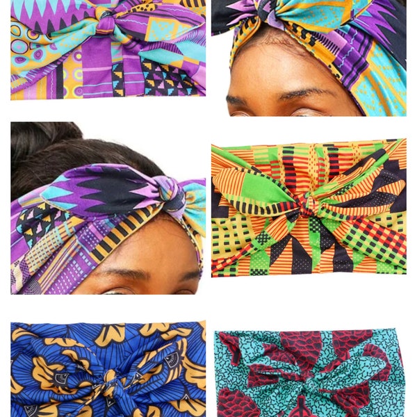 Bandeau imprimé africain, bandeau large en tissu africain, bandana extensible, ruban d’arc Ankara, bandeau tissé extensible