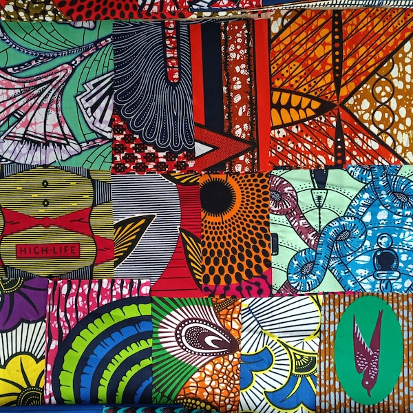 African fabric scraps, wax fabric scraps package, ankara fabric squares lot of 24 pieces, assorted wax fabric coupons