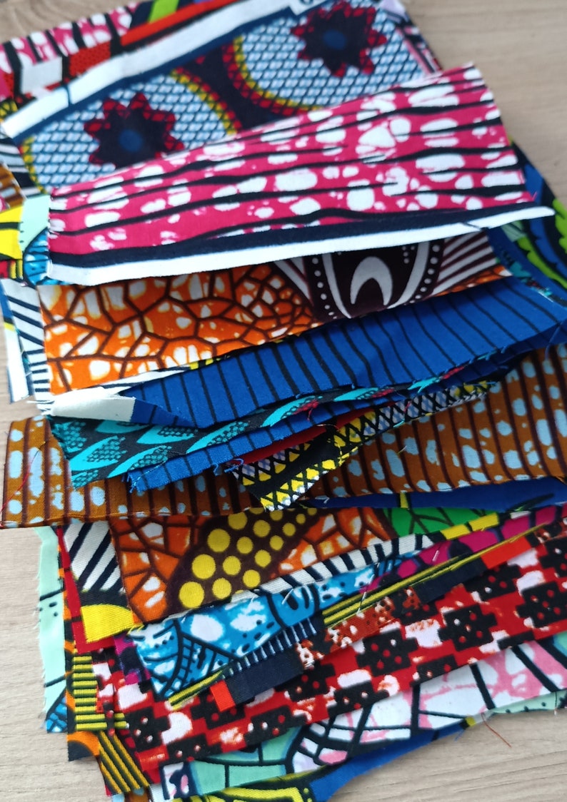 African fabric scraps, wax fabric scraps package, ankara fabric squares lot of 24 pieces, assorted wax fabric coupons image 3