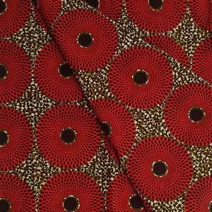 Wax Fabric, African Wax Fabric, Khaki Red Circles, 100% Cotton Ankara Fabric, African Fabric by the Yard, African Wax Fabric