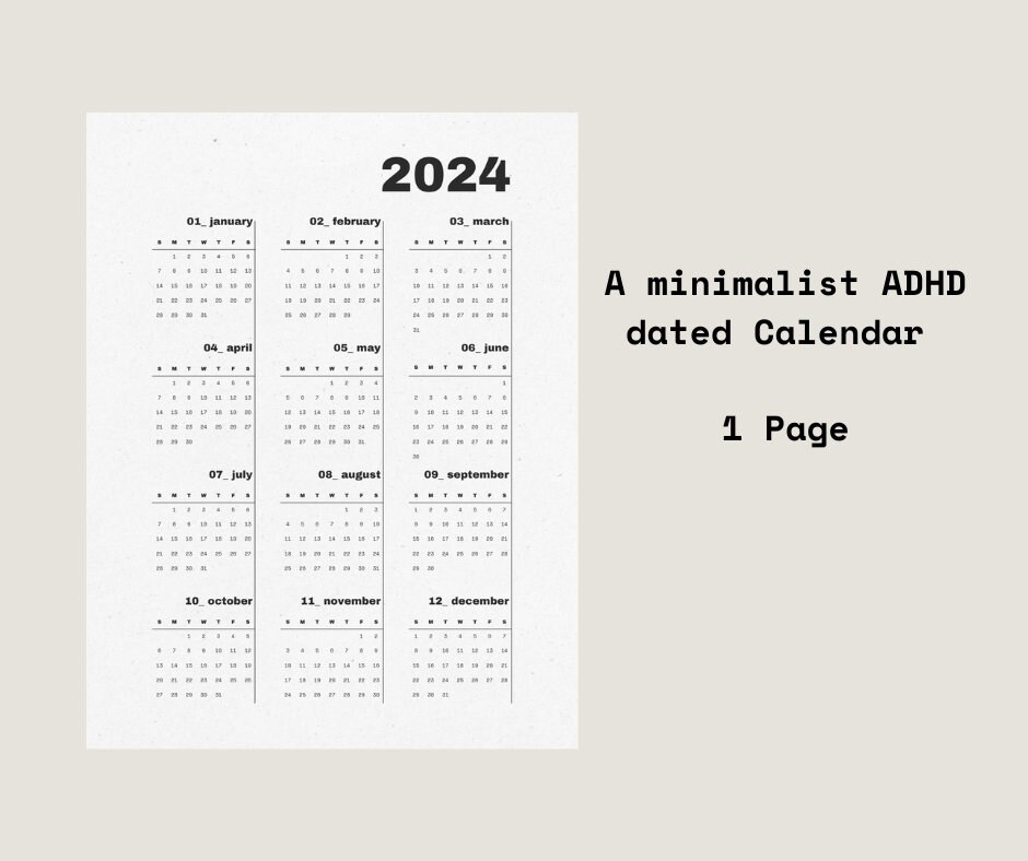 Printable 2024 Calendar Digital Calendar ADHD Calendar Etsy Australia