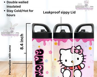 Kawaii Kitty Kids Water Bottle: 16oz Insulated School Tumbler