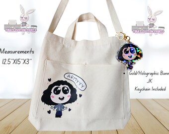JK Envy Canvas Tote Bag: BTS Army Merch with Keychain