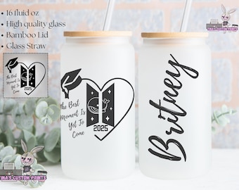 Customizable Kpop Coffee Cup: 16 oz Frosted Glass Can with Bamboo Lid