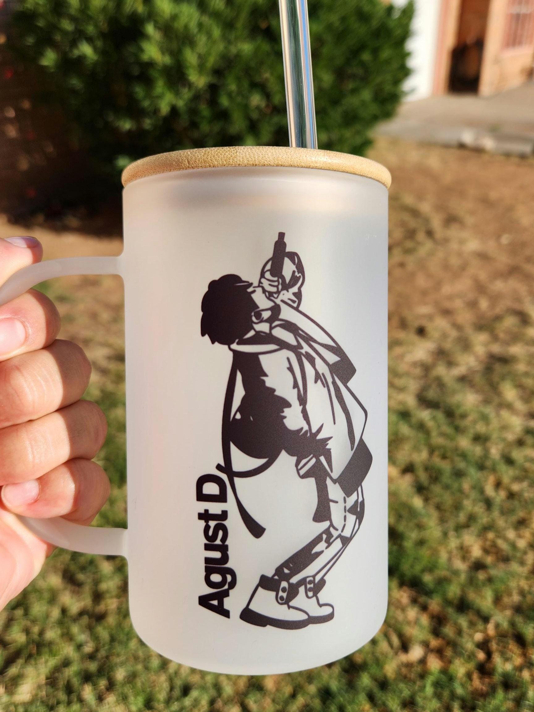 Agust D Frosted Glass Kpop Mug with Bamboo Lid & Straw