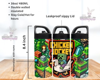 Chicken Jockey Kids Tumbler: 16oz Insulated Gamer Cup