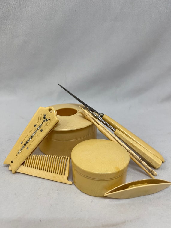 Vintage Celluloid Vanity Grooming Set