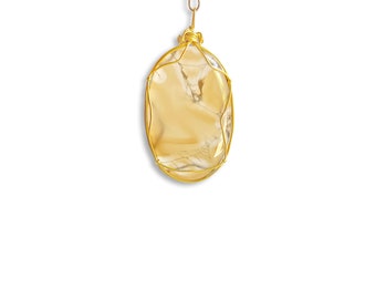 Fossil Agate Pendant Necklace: Brass Wire Wrapped Yellow Stone