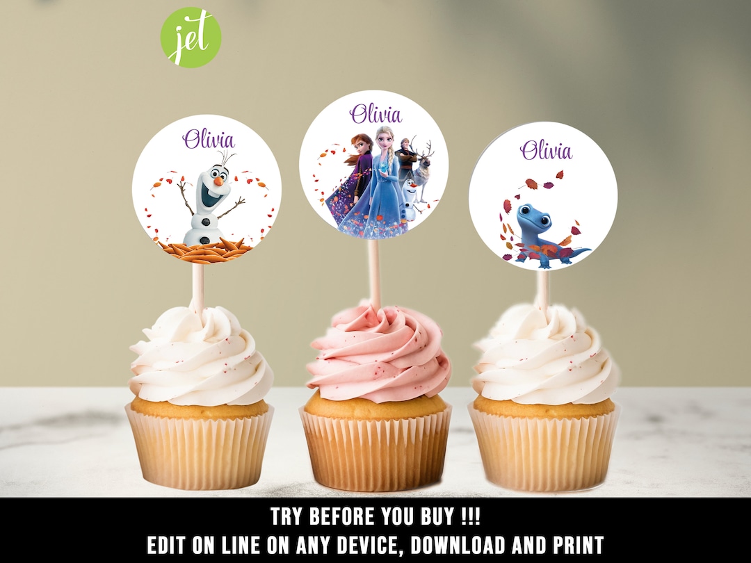 Princess Elsa and Anna Cupcake Toppers Editable Template Stickers, Tags