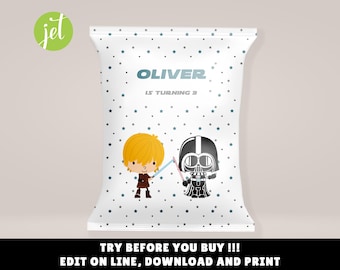 Bolsa Souvenir Star Wars, Bolsa de Golosinas, Plantilla Editable, Bolsa de Chuches, P01