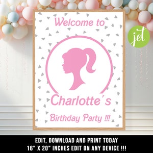 Editable Pink Doll Welcome Sign | Fashion Doll Party Decor | Birthday Sign | Yard Sign | Personalized Printable Poster | BD01