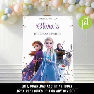 Gefrorene 2 druckbare Willkommensschild, Party Banner, Geburtstagsbanner, Gefrorene zwei bearbeitbare Willkommensschild, Sofort-Download, BD02