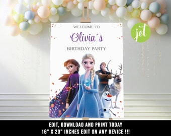 アナと雪の女王2 印刷可能なウェルカムサイン、パーティーバナー、誕生日バナー、アナと雪の女王2 編集可能なウェルカムサイン、即時ダウンロード、BD02