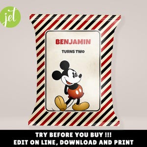 Mickey Mouse Chip Bag Editable Template, Digital File, Mickey Retro Vintage P02