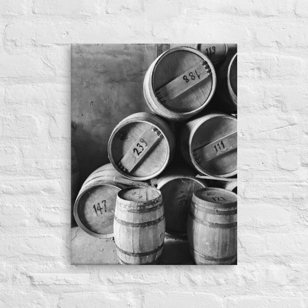 Wine Barrels Canvas Print Winery Wall Art Bourbon Barrels Canvas Wall Art, Distillery, Whiskey Man Cave Art Barrels Wall Decor