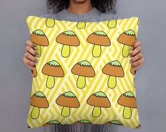 1970s Style Retro Print Mushroom Accent Pillow