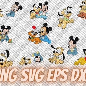 Baby Mickey Mouse and Baby Pluto 11 pcs High Quality Vector PNG SVG EPS Printable Digital Download Files BundleDisney Castle