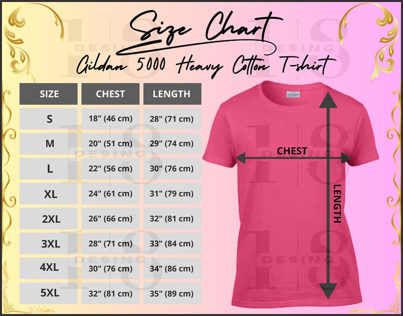 Gildan 5000 Size Chart Inch & Cm, G5000 Size Table, Metric Size Guide ...