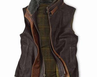 Men's Dark Brown Leather Vest, Full Grain Sheepskin Leather Fur Vest, Original Soft Flannel Lining, Gift for men, Gift for anniversary