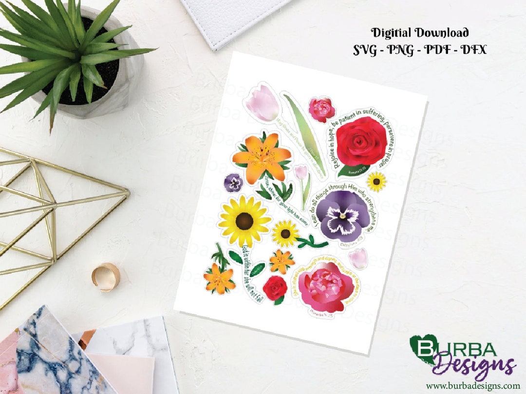 Floral Scripture Sticker Sheet: Bible Quote Stickers Perfect for Water ...