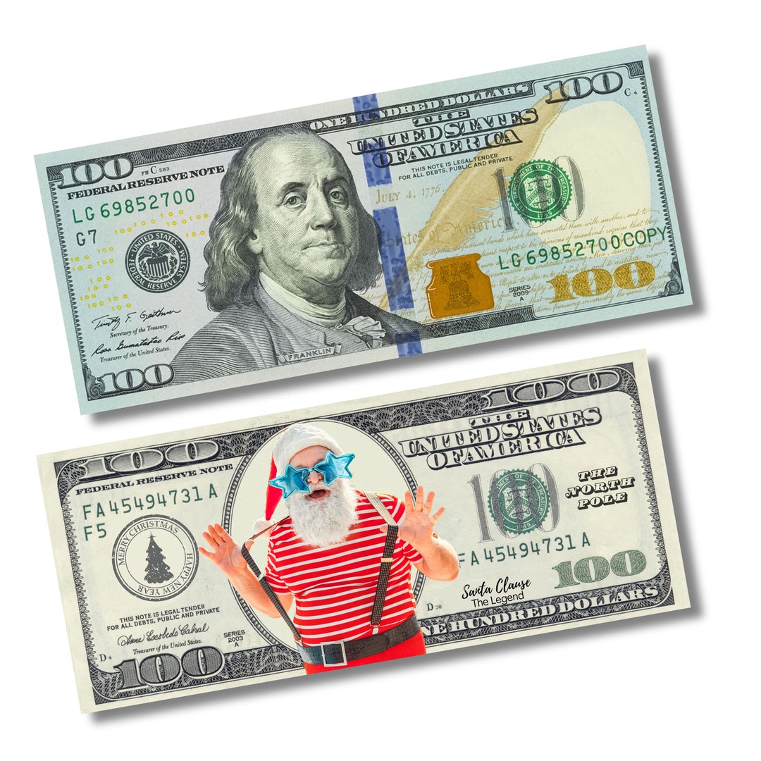 Funny Prank Santa Hundred Dollar Bills. Great for Greeting Cards, Look ...
