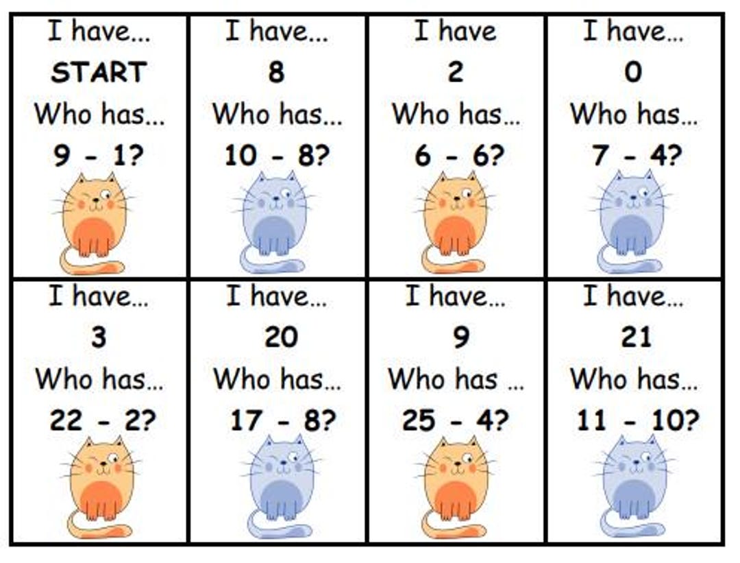 Subtraction 'I Have Who Has' Game: Math Facts Practice (digital ...
