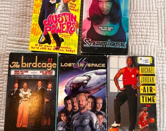 LOT OF 5 VHS Tapes - Lost in Space, Michael Jordan, Birdcage, Austin Powers, Seamless - retro 90s tape lot