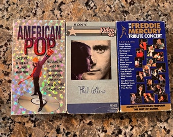 Lot von 3 Musik-VHS-Kassetten - RARE Phil Collins, American Pop, Freddie Mercury Tribute Concert
