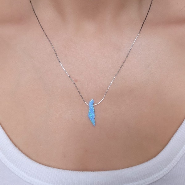 Israel Map Necklace, Opal Israel Necklace, Judaica Necklace, Jewish Gift, Gold Silver Judaica Jewelry, Israel Jewelry, Stand With Israel