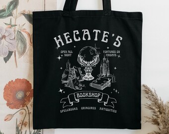 Hecate Bookshop Tote Bag, Whimsy Goth Bag, Witchy Booklover Tote Bag, Dark Academia Cadeau voor gotische boekenliefhebber, Griekse mythologie Canvas Tote