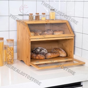 2 Layers Wood Bread Box | Vintage Bread Box | Kitchen Storage | Bread Storage | Bread Box | Large Bread Box | Bamboo Bread Box