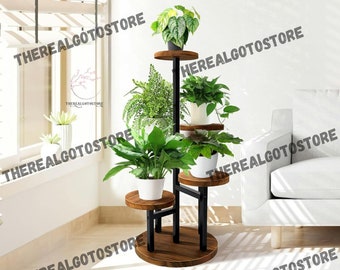 5 Tier Wood Metal Plant Stand | Modern Plant Stand | Tall Plant Stand | Tiered Plant Stand | Indoor Plant Stand | Plant Holder
