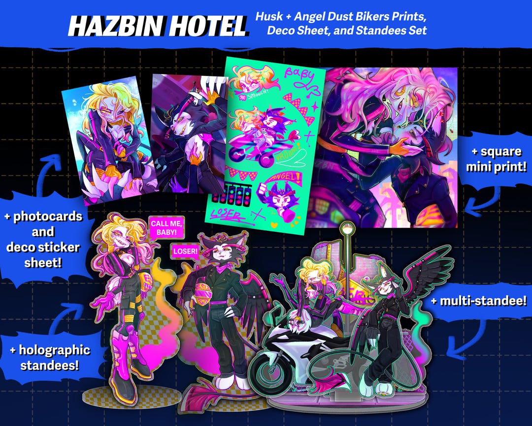 Husk + Angel Dust Bikers Prints, Deco Sheet, and Standees Set