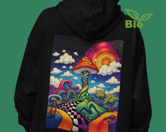 Bluza z kapturem Psychedelic Festival (Bio Organic / unisex / XS-5XL) - Trippy Goa Hippie Clothes - kobiety i mężczyźni, prezent wegański - ARISANA - My Own World