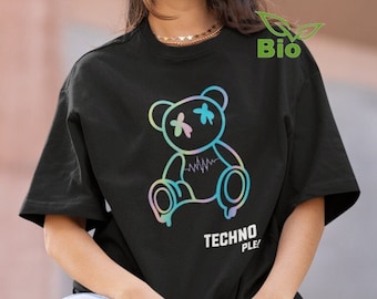 Techno please... - Oversize Organic T-Shirt - Rave, Techno, Tekkno, Party, Electro, Festival, Party Outfit - Techno Bear - Unisex - ARISANA