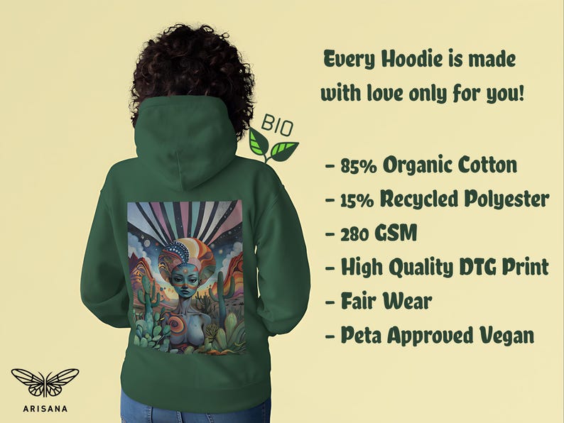 Trippy Psychedelic Rave Hoodie (Bio Organic / Unisex / XS-5XL) - Hippie Clothes for women and men, vegan gift - ARISANA - Desert Illusion