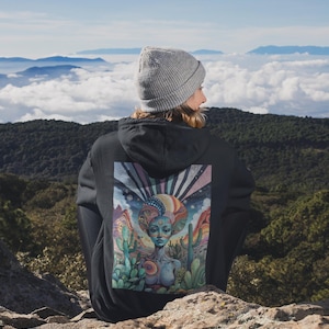 Trippy Psychedelic Rave Hoodie (Bio Organic / Unisex / XS-5XL) - Hippie Clothes for women and men, vegan gift - ARISANA - Desert Illusion