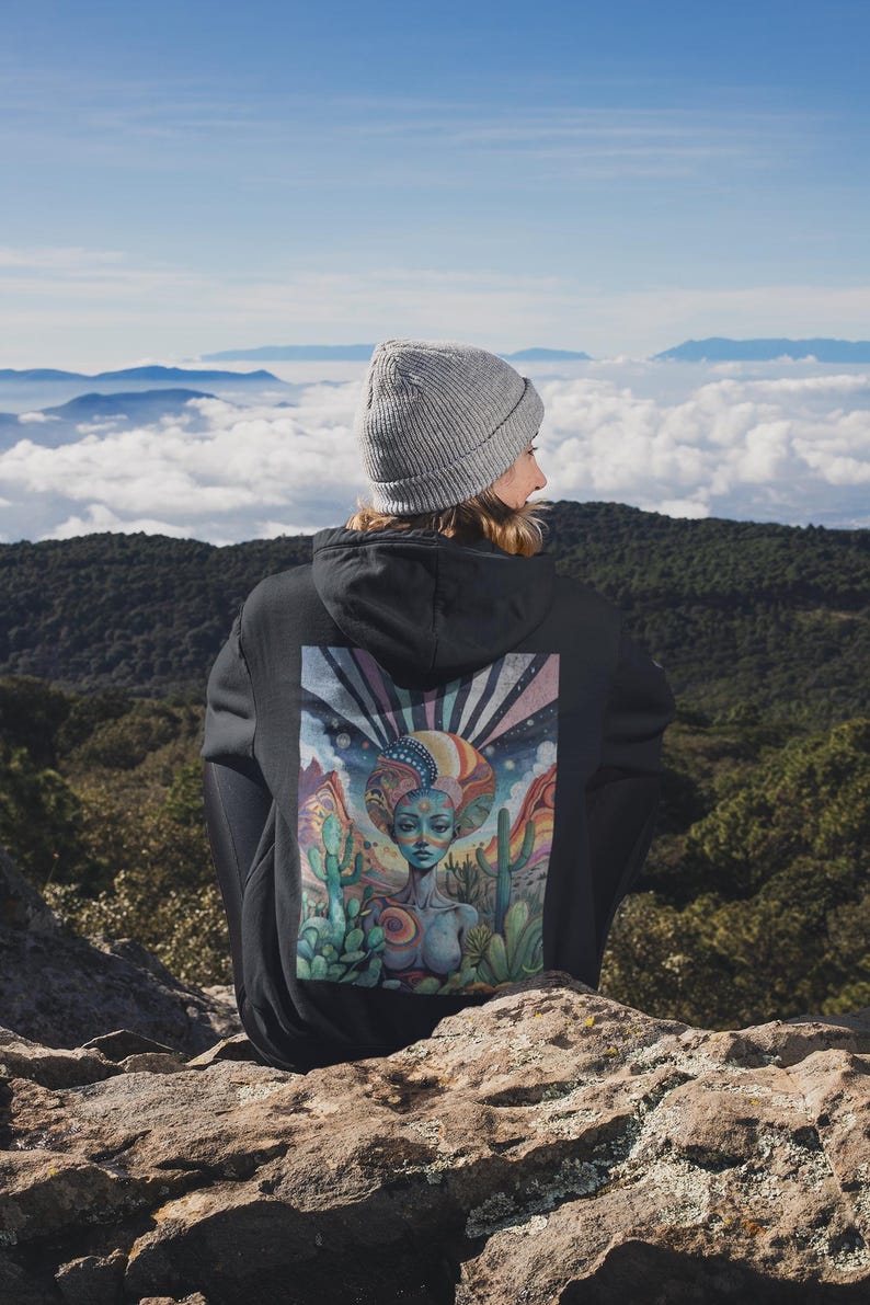 Trippy Psychedelic Rave Hoodie (Bio Organic / Unisex / XS-5XL) - Hippie Clothes for women and men, vegan gift - ARISANA - Desert Illusion