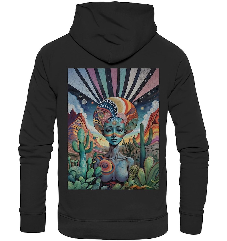 Trippy Psychedelic Rave Hoodie (Bio Organic / Unisex / XS-5XL) - Hippie Clothes for women and men, vegan gift - ARISANA - Desert Illusion