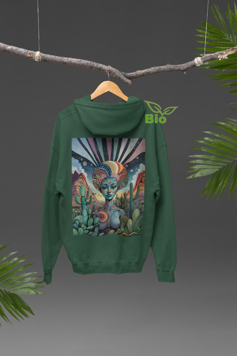 Trippy Psychedelic Rave Hoodie (Bio Organic / Unisex / XS-5XL) - Hippie Clothes for women and men, vegan gift - ARISANA - Desert Illusion