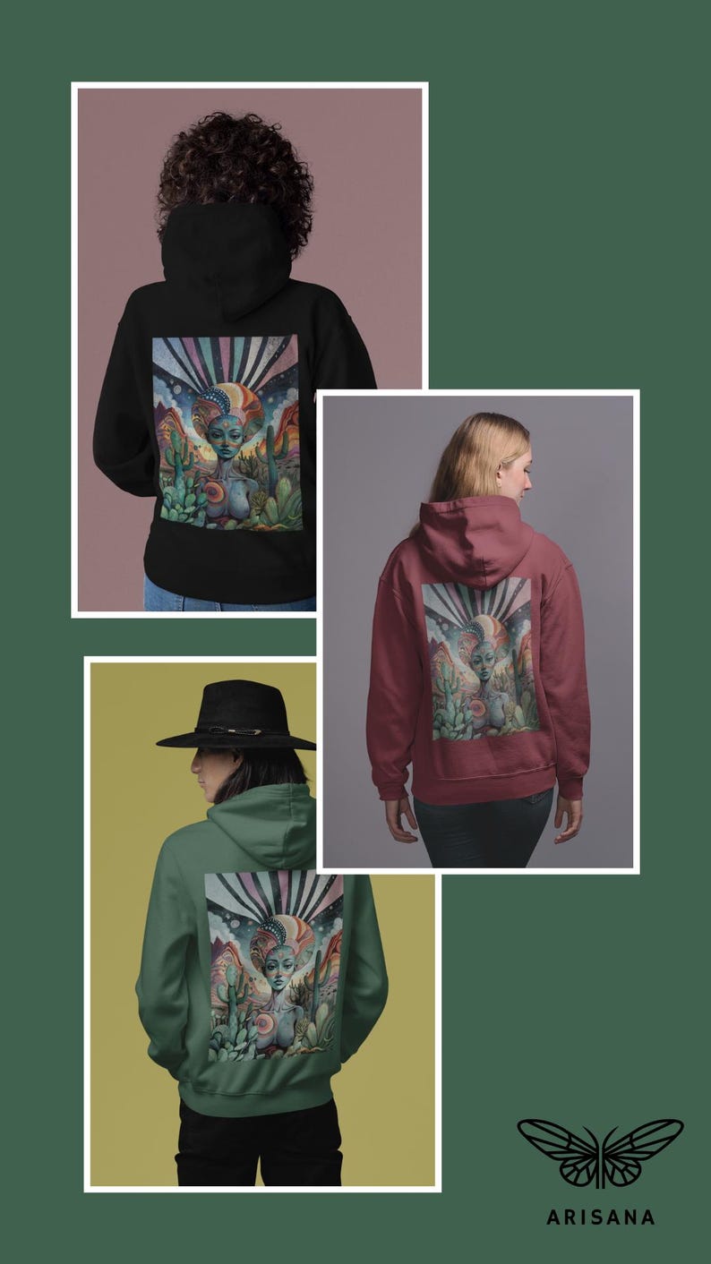 Trippy Psychedelic Rave Hoodie (Bio Organic / Unisex / XS-5XL) - Hippie Clothes for women and men, vegan gift - ARISANA - Desert Illusion