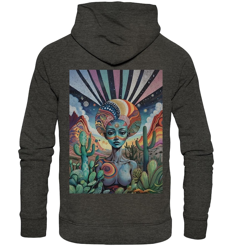 Trippy Psychedelic Rave Hoodie (Bio Organic / Unisex / XS-5XL) - Hippie Clothes for women and men, vegan gift - ARISANA - Desert Illusion