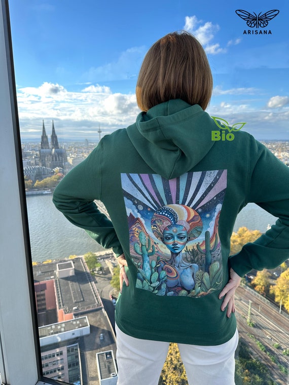 Trippy Psychedelic Rave Hoodie (Bio Organic / Unisex / XS-5XL) - Hippie Clothes for women and men, vegan gift - ARISANA - Desert Illusion